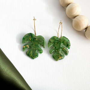 Emerald Monstera Hoops